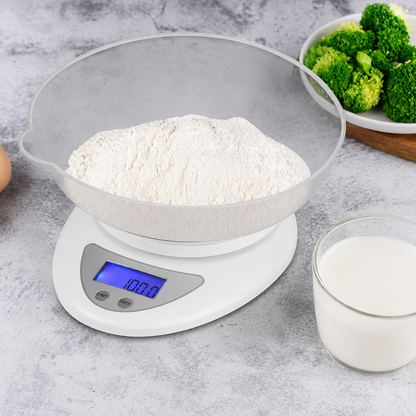 Digital Kitchen Weighing Scale with LCD Display, Tare Function, up to 5KG, Portable Food Weight Machine for Health, Fitness, Home Baking & Cooking - KS501M (White)